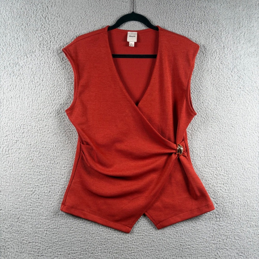 Maeve Anthropologie Rust Orange Wrap Knit Top Ring Detail Sleeveless Large - Picture 1 of 6